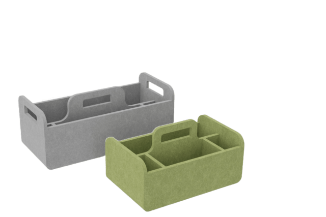 Neo Toolboxen in zwei verschiedenen Größen aus Vliesmaterial in Grau und Grün als Büroorganizer
